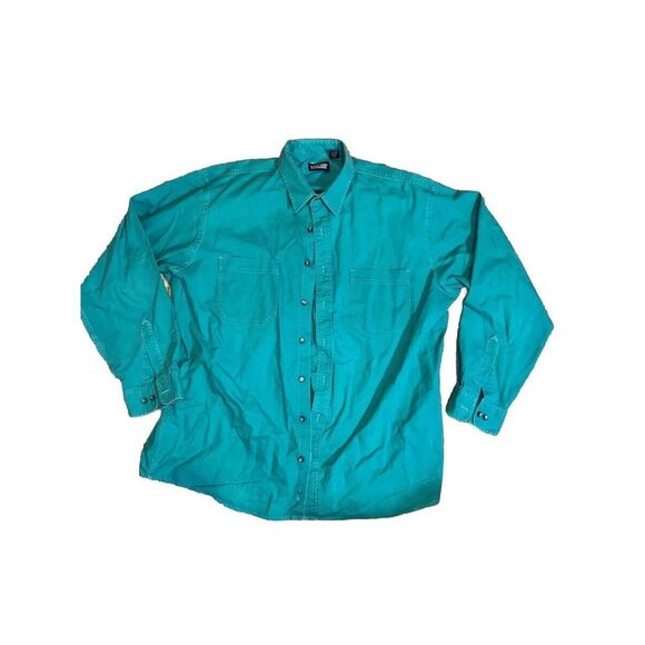 VTG  Mens Long Sleeve Lands End Button Up‎ Teal Turquoise XL Tall - Picture 1 of 6
